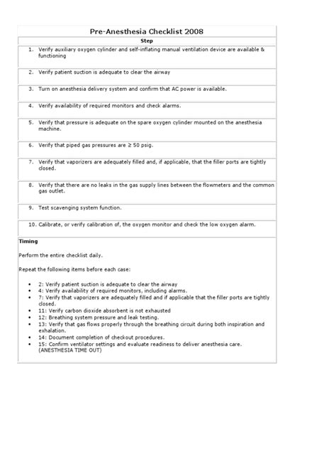 Anesthesia Checklist | PDF | Breathing | Anesthesia