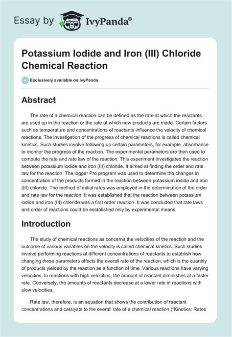 Potassium Iodide and Iron (III) Chloride Reaction - 1683 Words | Report ...