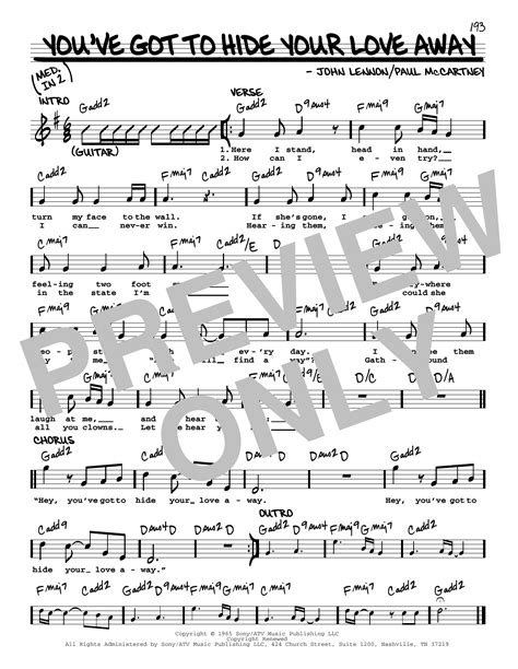 You Ve Got To Hide Your Love Away [jazz Version] By The Beatles Sheet Music For Real Book