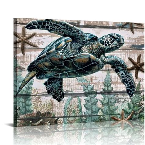 CANFLASHION Bathroom Wall Decor Ocean Sea Wall Art Green Turtle