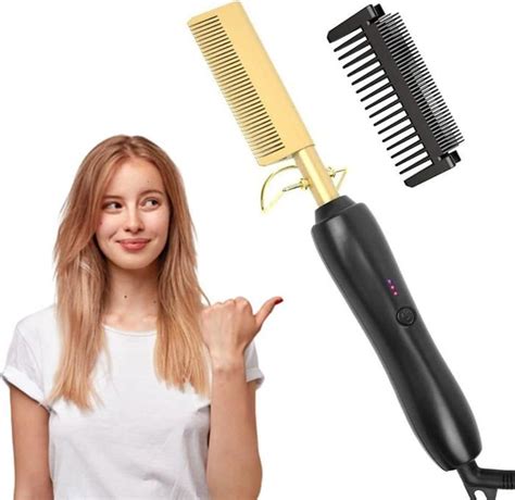 Noir Peigne Chauffant en Céramique pour Cheveux Lisseur Portable de