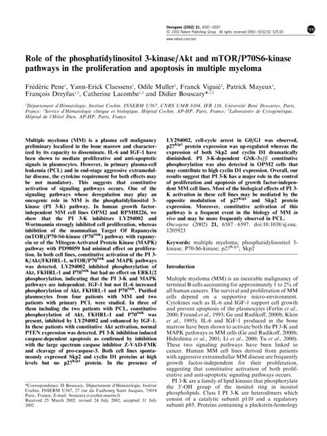 Pdf Role Of The Phosphatidylinositol Kinase Akt And Mtor P S