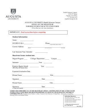 Fillable Online Reactivation Form Rtf Fillable Augusta Edu Fax Email