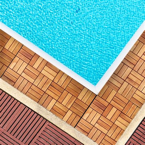 Interlocking Deck Tile Pack Of 10 12 X12 Acacia Hardwood Deck Tile