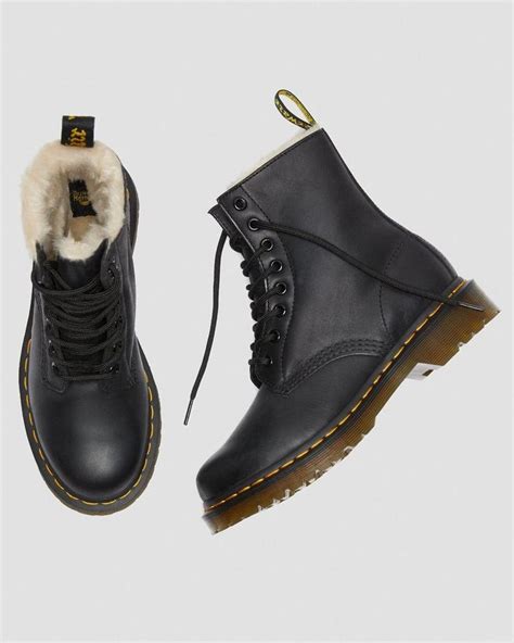 1460 Womens Faux Fur Lined Lace Up Boots In Black Dr Martens Fur