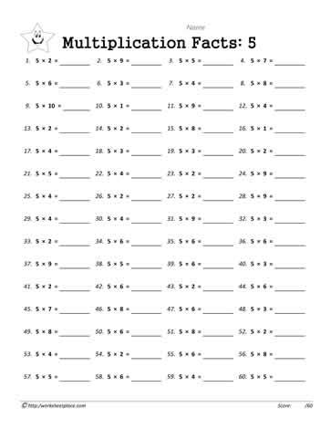 5 Times Tables Worksheets