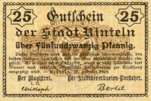 Banknote Pfennig German Notgeld Rinteln Gra R I Tie D