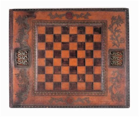 Antique Embossed Leather Chess Board Auction