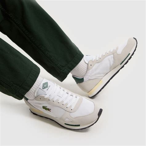 Mens White Green Lacoste Partner 70s Trainers Schuh