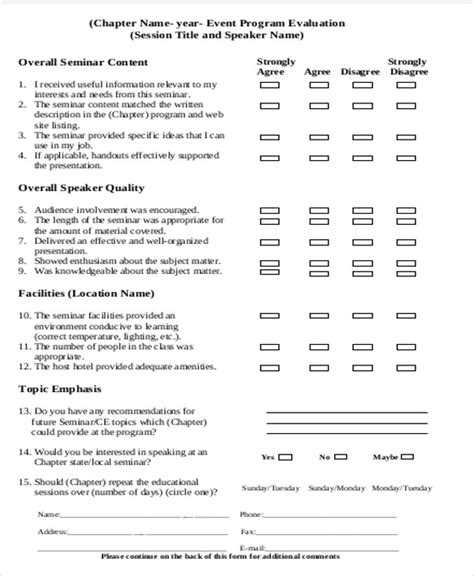 Free Sample Seminar Evaluation Forms In Ms Word Pdf