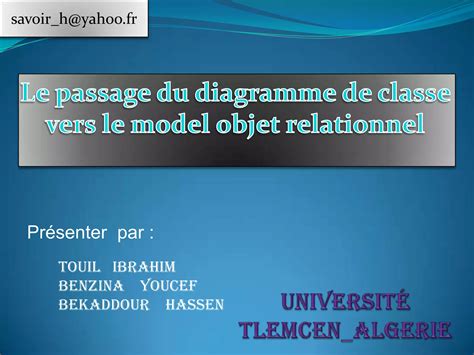 Le Passage Du Diagramme De Classe Vers Le Model Objet Relationnel Ppt