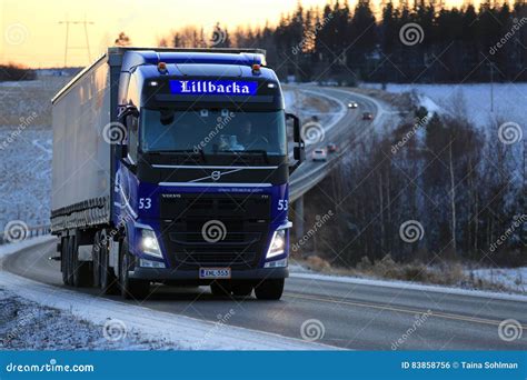 Blue Volvo Fh Cargo Truck Transport At Sunset Editorial Photo Image