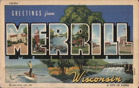 Greetings from Merrill Wisconsin Postcard