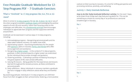 Free Printable Gratitude Worksheet For Step Programs Pdf Activities