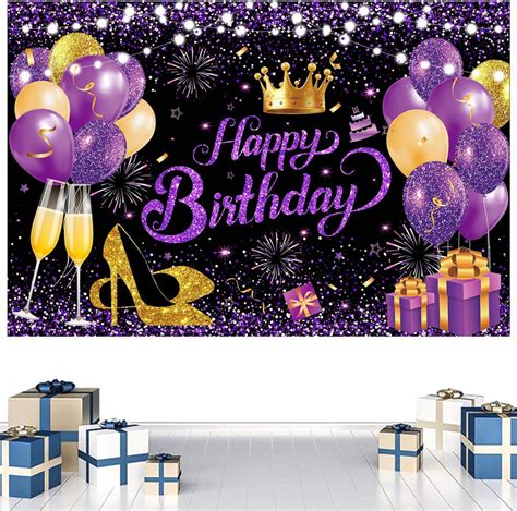 180x120 Cm Glitter Purple Gold Happy Birthday Photography Backdrops Cloth 71x47 Ebay