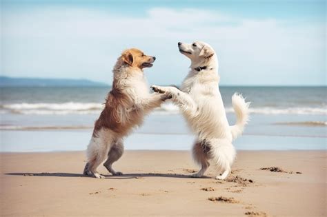 Premium AI Image | Two dogs playing on the beach Beautiful shot of two ...