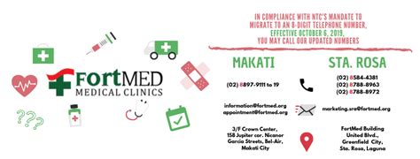 UPDATED CONTACT NUMBERS FOR WEBSITE FortMED Clinics