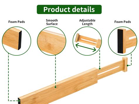 VaeFae Bamboo Drawer Dividers 6 Pack 42 5 55 5 Cm Adjustable Drawer