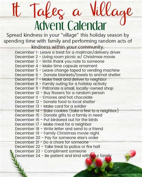 Random Acts Of Kindness Advent Calendar With Free Printable Random