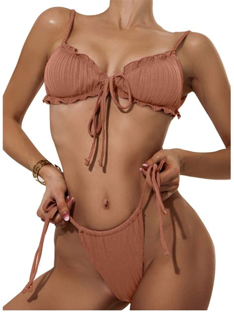 Jeniulet Women S Sexy Thong Brazilian Bikini Set Two Piece Ribbed