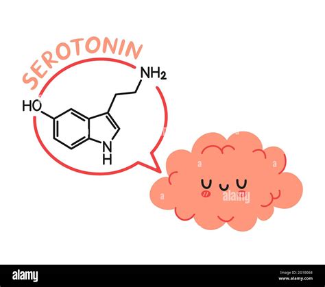 Cute Funny Human Brain Organ Character And Serotonine Formula In Speech