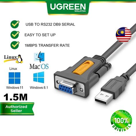 Ugreen Usb To Db9 Rs232 Serial Female Adapter Cable 1mbps Transfer For Windows Vista Xp 2000