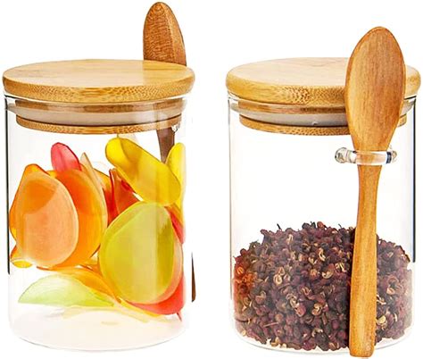 Home And Living Jars And Containers 2 Pieces Household Glass Jar With Wooden Lid Glass Container