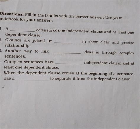 Directions Fill In The Blanks With The Correct Answer Use Your Notebook