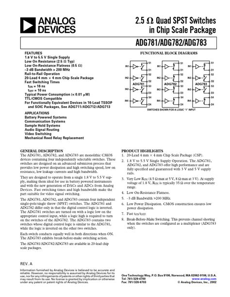 Adg781 Analog Devices Package Hoja De Datos Ficha Técnica