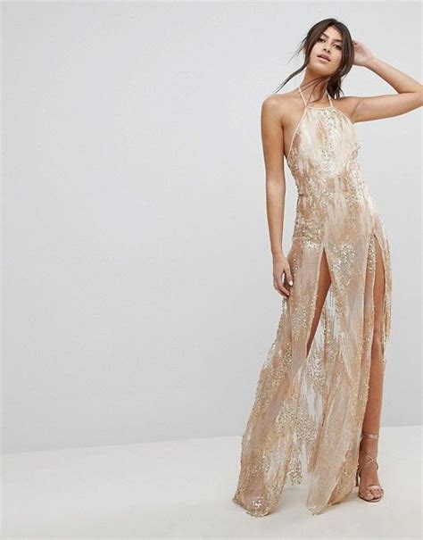 Naanaa Sequin Maxi Dress With Double Thigh Split Asos Sequin Maxi