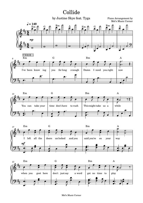 Justine Skye Collide Piano Sheet Music 曲谱 By Mels Music Corner