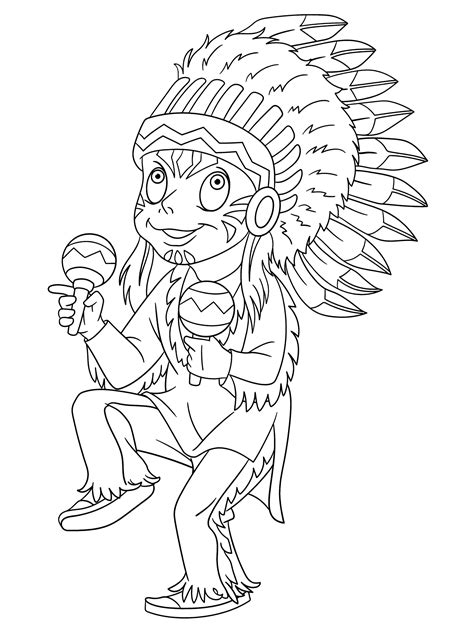 Раскраска Индеец с маракасами - распечатать бесплатно