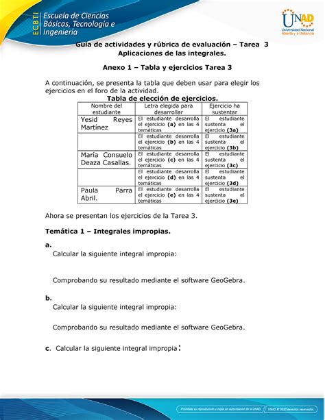 Anexo 1 Tabla Y Ejercicios Tarea 3 Guía De Actividades Y Rúbrica De Evaluación Tarea 3