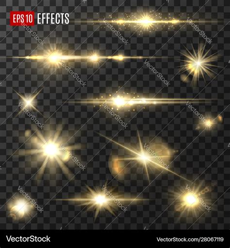 Golden Light Sparkle Glitter Shine Glow Flashes Vector Image