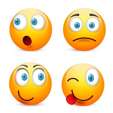 Conjunto De Emoticonos Sonrientes Cara Amarilla Con Emociones Humor