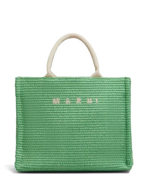 Marni Embroidered Logo Tote Bag Green Farfetch