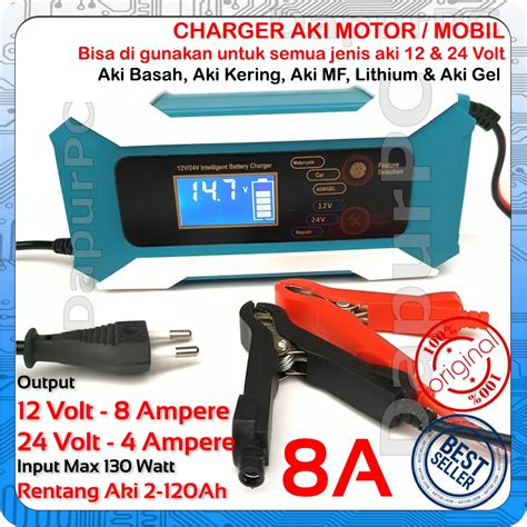 Jual VRtec Charger Aki 12V 8A 24V 4A Full LCD Intelligent Automatic