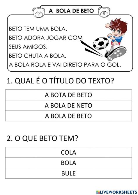 Interpretação de texto A bola de beto worksheet