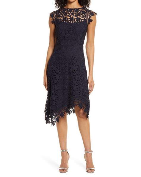 Eliza J Lace Asymmetric Cocktail Dress In Blue Lyst