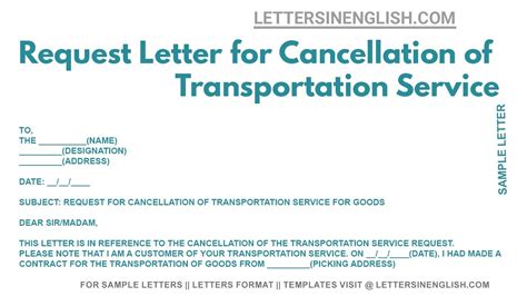 Request Letter For Cancellation Of Transportation Service Letter To