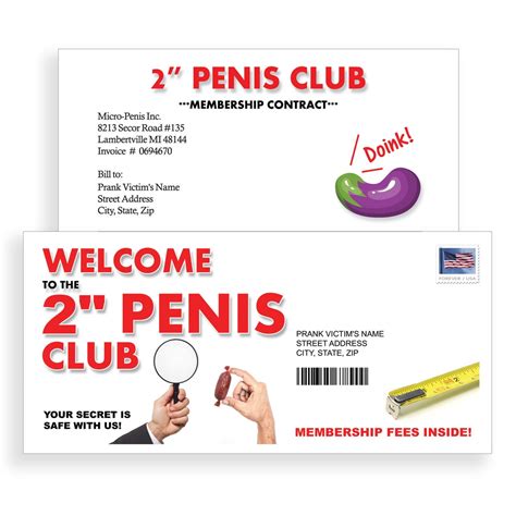 2 Inch Penis Club Prank Mail Letter 100 Anonymous Sent Directly To Your Friends Prank Mail