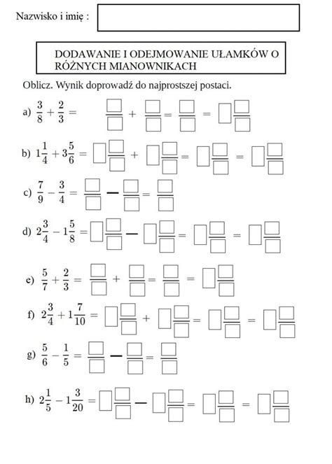 Dodawanie I Odejmowanie Ułamków Zwykłych Worksheet In 2023 Education