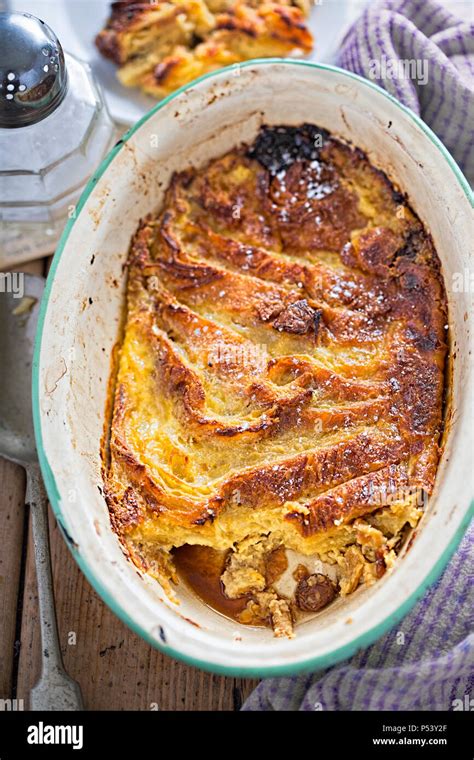 Bread And Butter Pudding With Raisins Stock Photo Alamy