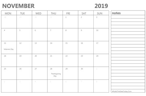 Editable November Calendar With Holidays And Notes