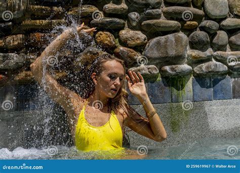 A Lovely Blonde Bikini Model Enjoys The Summer Weather On A Lake Stock Image Image Of Gorgeous