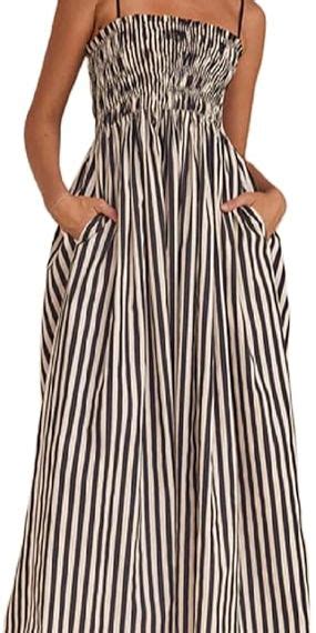 Kmbangi Women Striped Sleeveless Maxi Dress Swing Aline Midi Dress