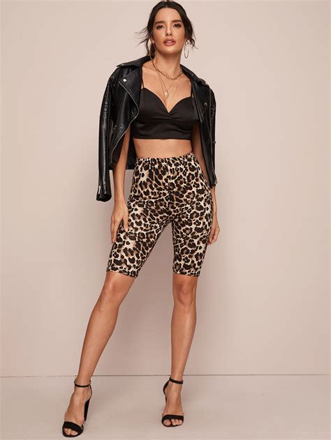 SHEIN LUNE Shorts Ciclistas Con Estampado De Leopardo De Cintura