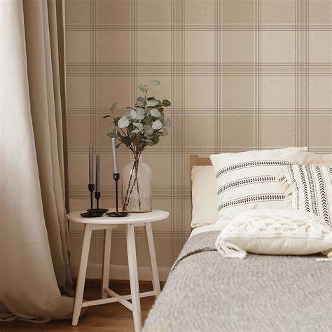 Belgravia Decor Giorgio Beige Check Wallpaper Homebase