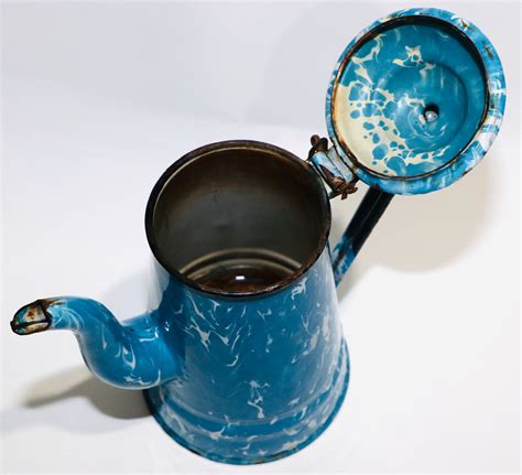 Antique Blue And White Swirl Graniteware Goose Neck Coffee Pot Etsy