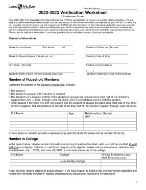 Fillable Online Financial Aid 2022 2023 Verification Worksheet Fax